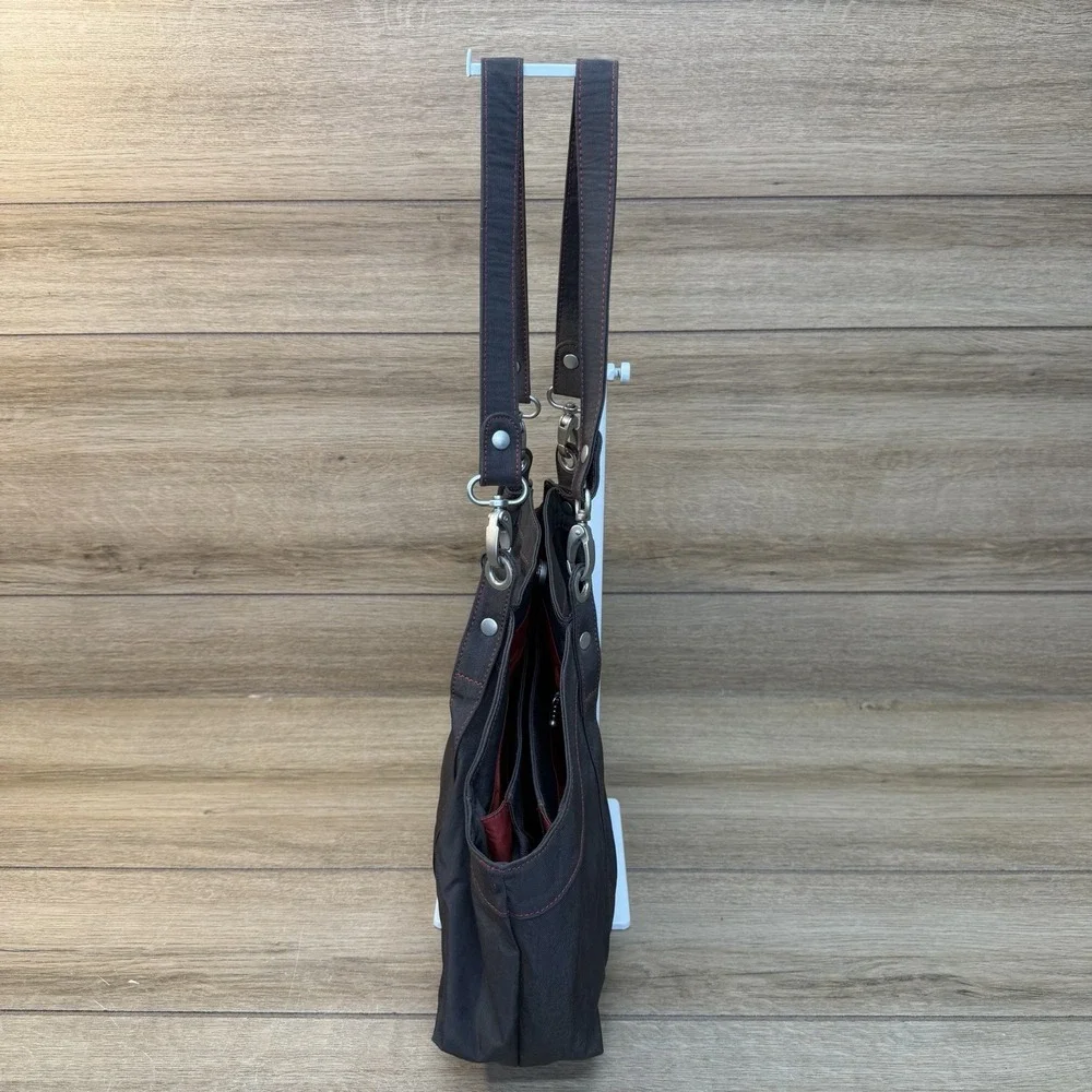 Baggallini Hampton Shoulder Bag Satchel Travel Tote Wristlet Brown Red